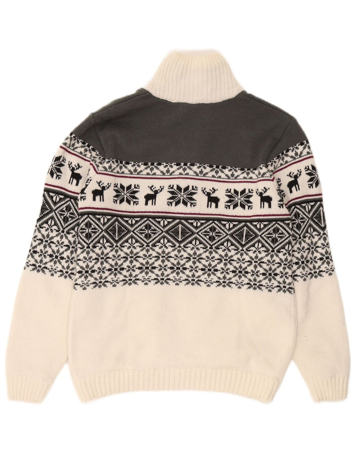 Suéter masculino CMP com zíper e pescoço, grande, branco, Fair Isle, acrílico