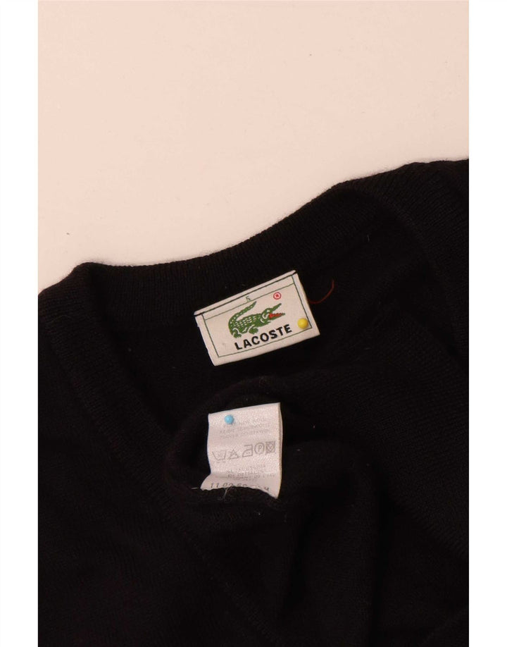 Suéter masculino Lacoste com decote em V tamanho 5 grande preto de lã nova
