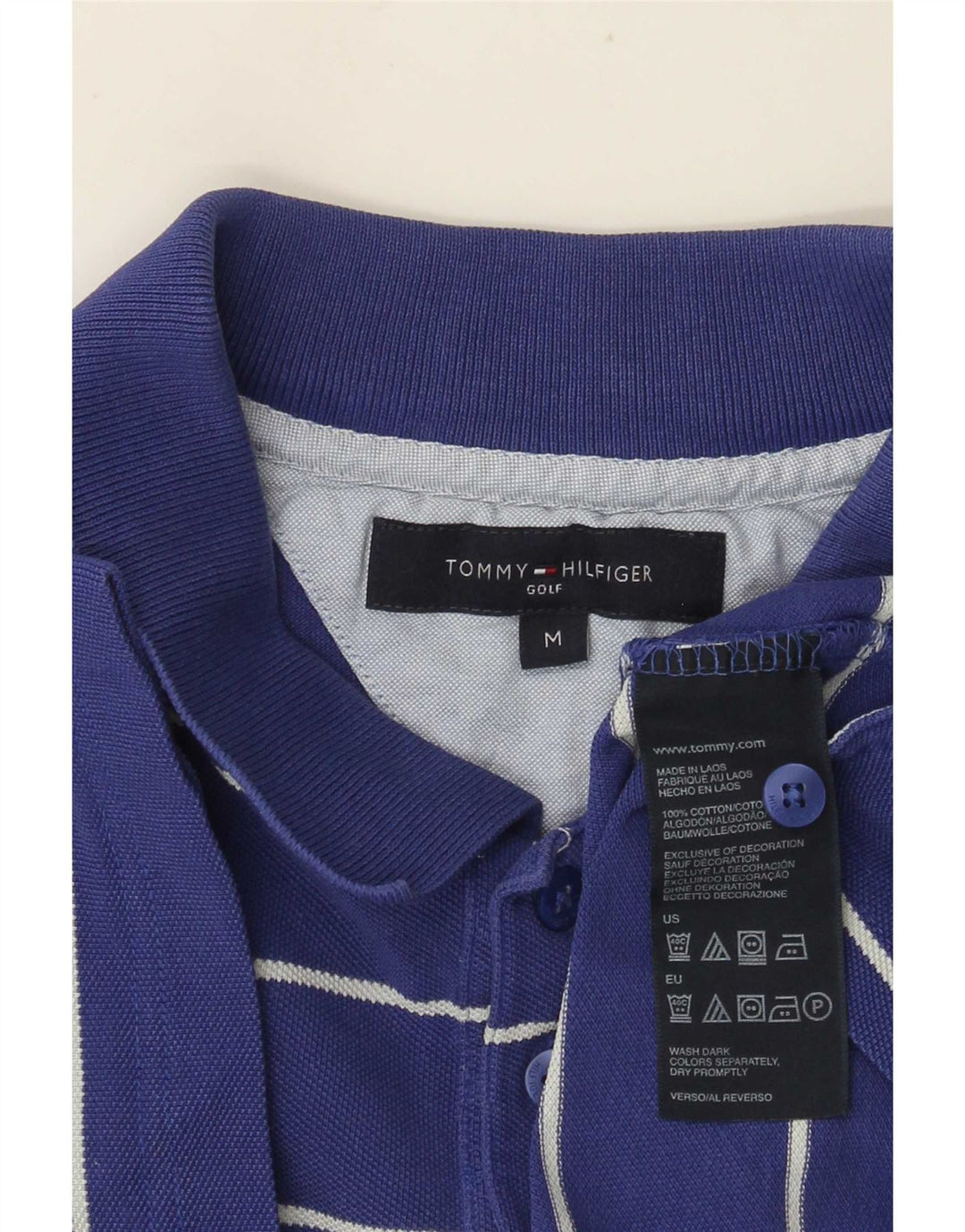 Camisa polo masculina Tommy Hilfiger de algodão listrado azul médio
