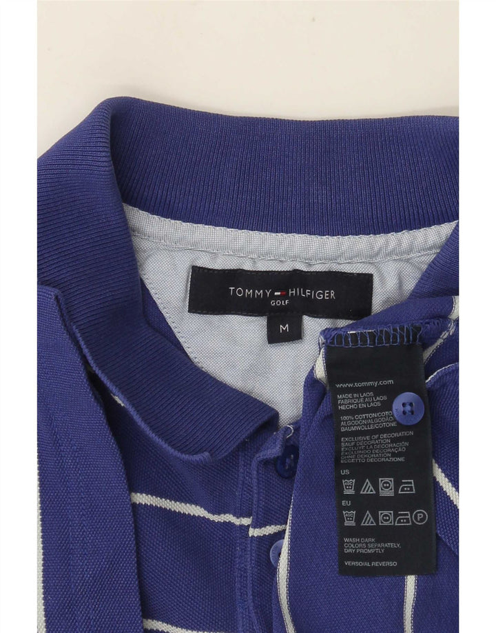 Camisa polo masculina Tommy Hilfiger de algodão listrado azul médio