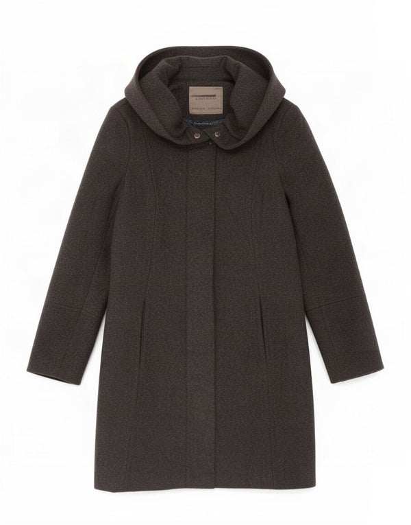 Sobretudo feminino Zara com capuz UK 10 pequeno lã preta