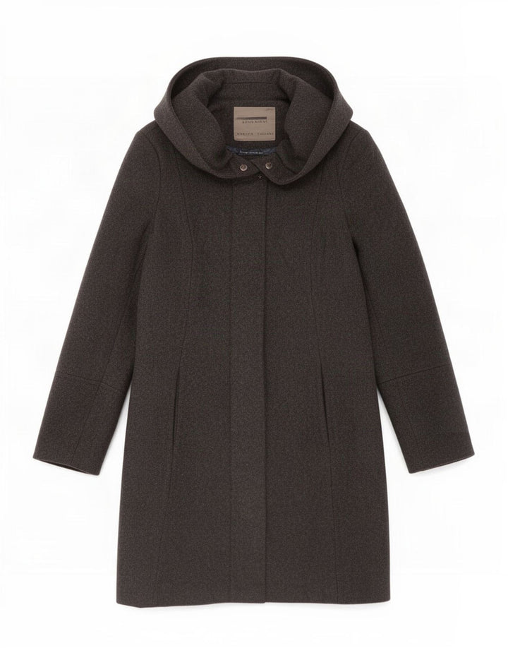 Sobretudo feminino Zara com capuz UK 10 pequeno lã preta