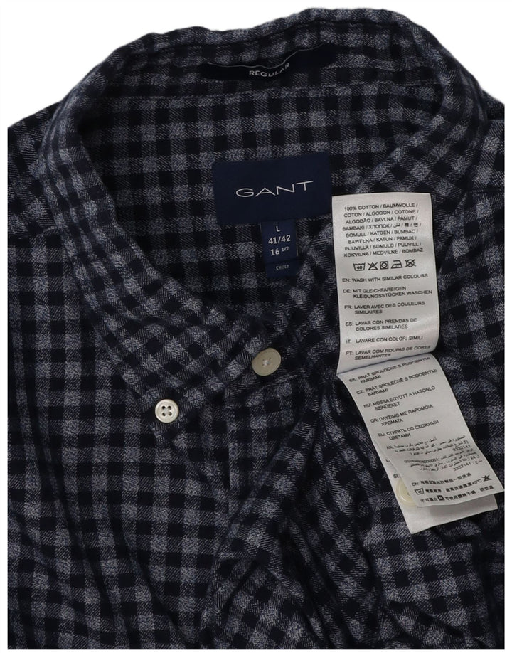 Camisa masculina de flanela GANT tamanho 41/42 16 1/2 grande azul marinho guingão