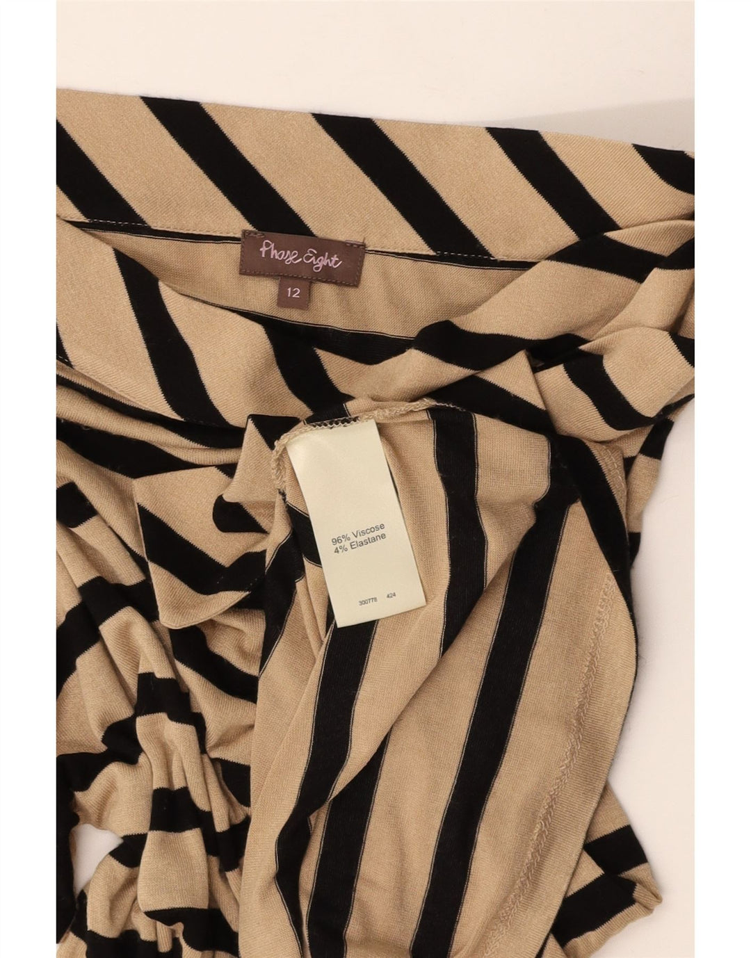 Blusa feminina com gravata borboleta FASE EIGHT Reino Unido 12 Viscose listrada bege médio
