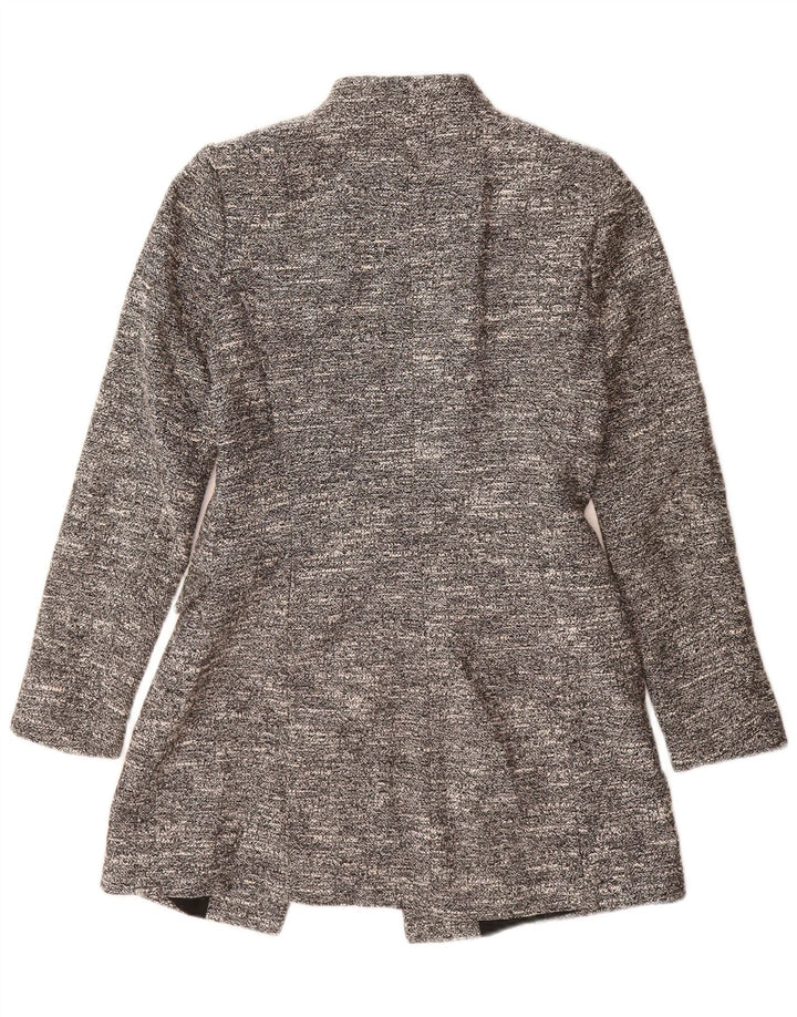 Sobretudo aberto feminino Zara UK 10 pequeno algodão manchado cinza
