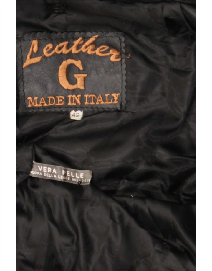 Casaco de couro feminino vintage com capuz grande IT 42 preto médio