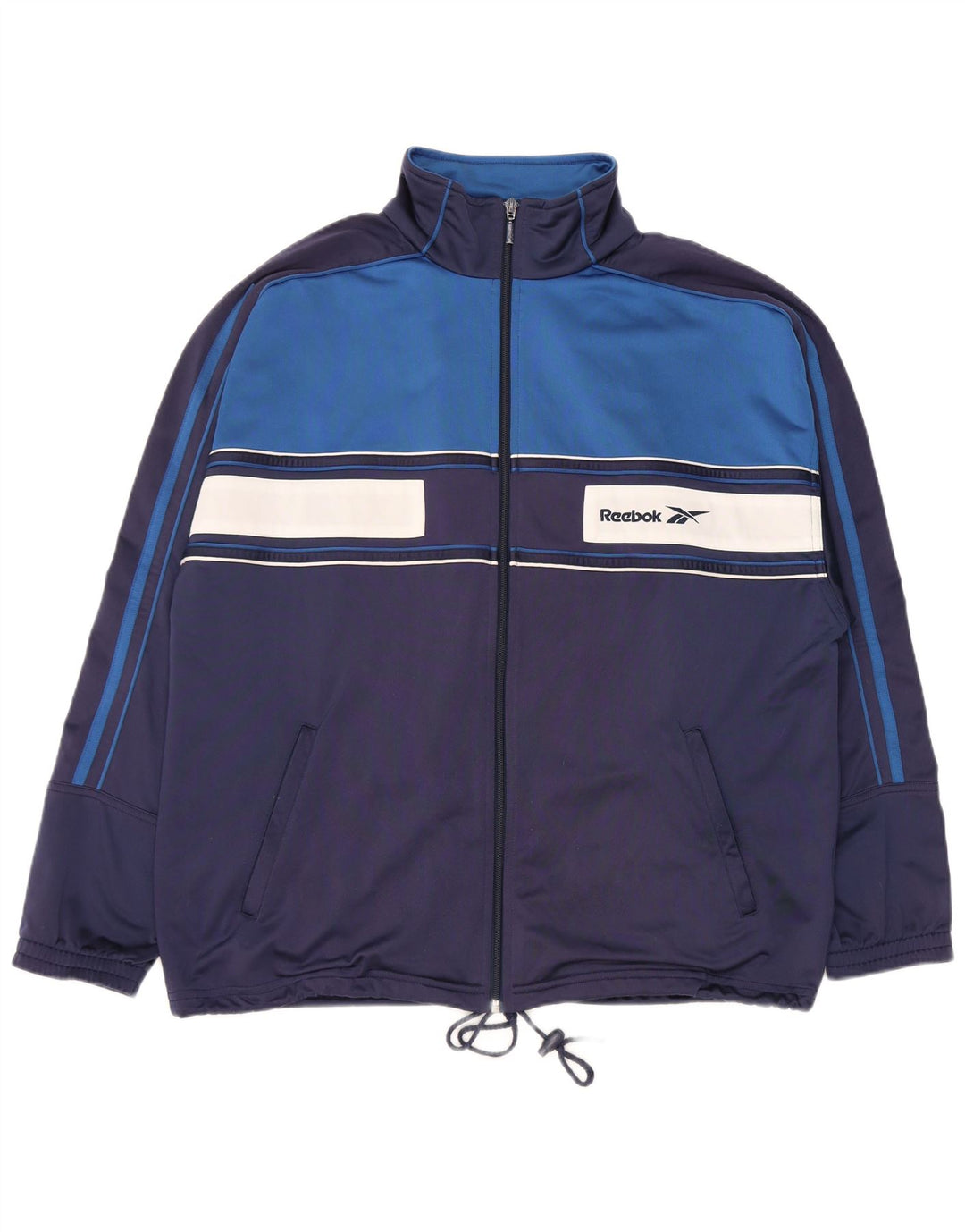 Reebok Mens Graphic Tracksuit Top Jaqueta Médio Azul Marinho Colorblock