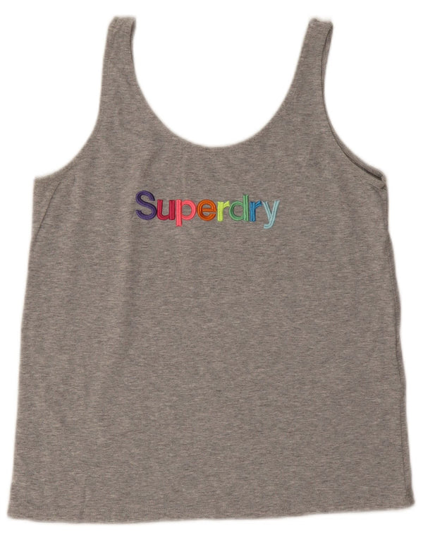 Superdry Womens Graphic Vest Top UK 8 Pequeno Algodão Cinza