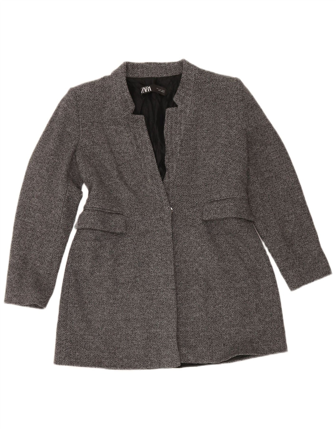 Jaqueta blazer feminina Zara com 1 botão Reino Unido 16 grande algodão espinha de peixe cinza