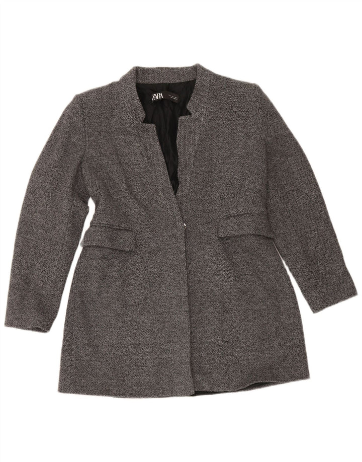 Jaqueta blazer feminina Zara com 1 botão Reino Unido 16 grande algodão espinha de peixe cinza