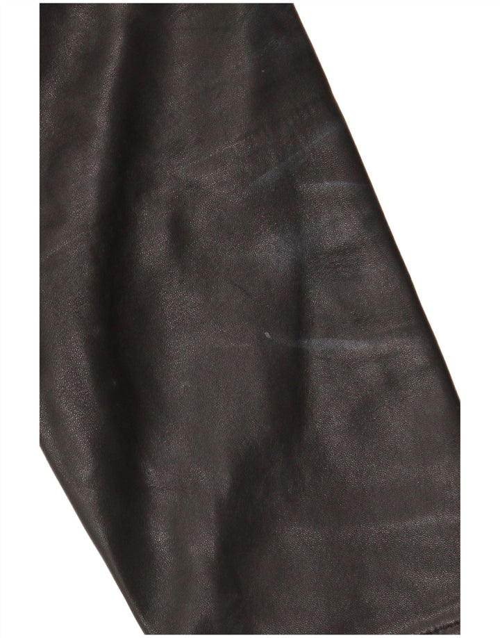 Jaqueta de couro feminina JAEGER UK 12 couro preto médio