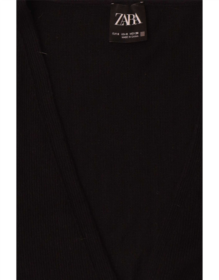 Suéter cardigã feminino Zara Longline UK 10 pequeno poliéster preto
