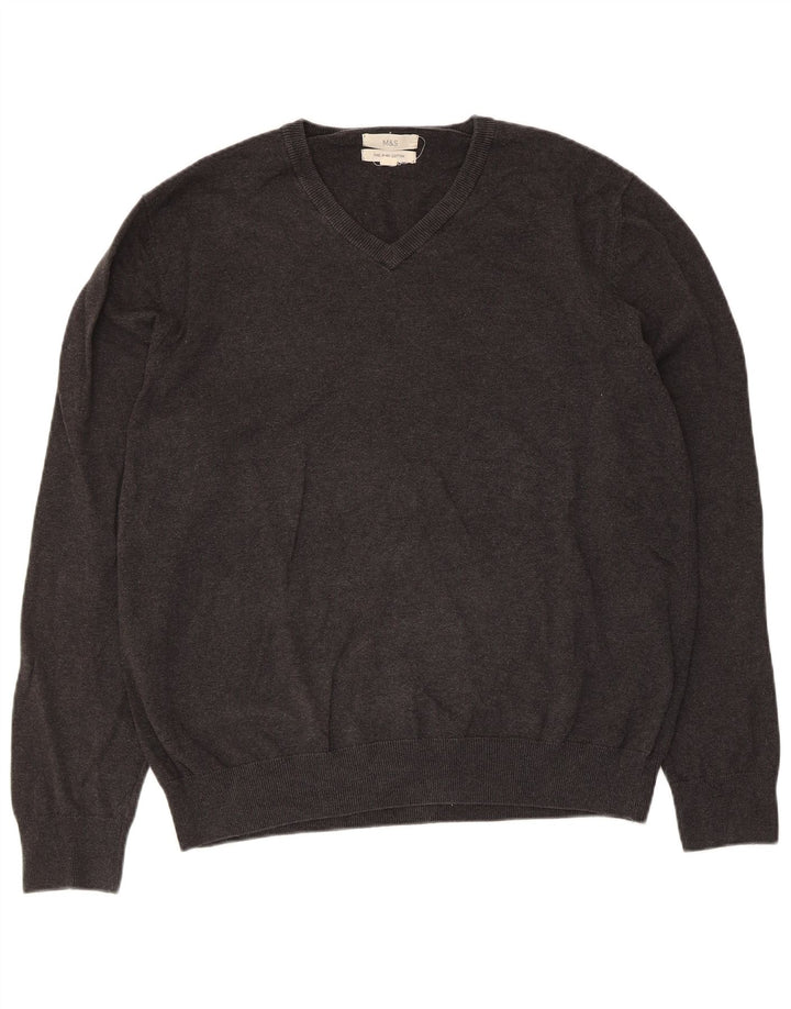 Suéter masculino Marks & Spencer com decote em V XL algodão cinza