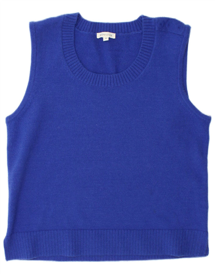 Monsoon Womens Vest Tank Top UK 14 Acrílico Azul Médio