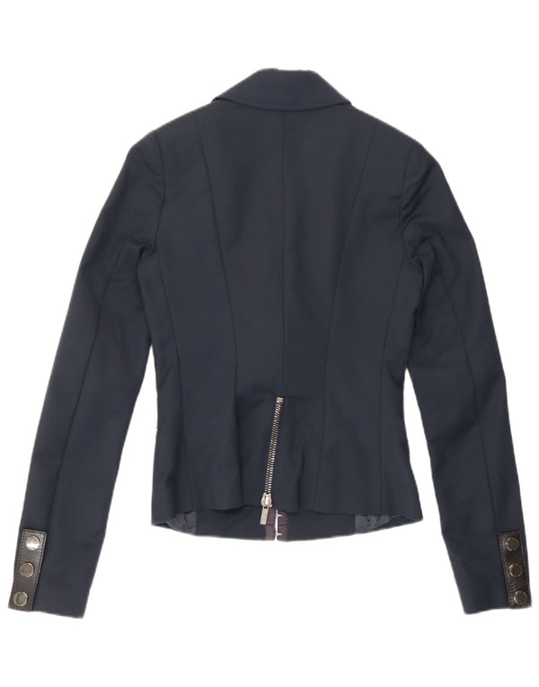 Elisabetta Franchi Womens Blazer Jacket IT 40 Small Navy Blue Cotton