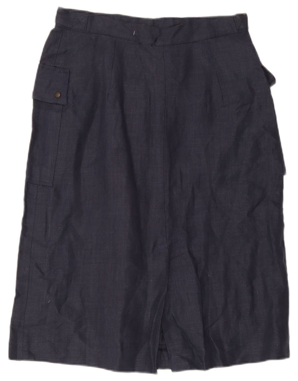 Saia cargo feminina vintage midi IT 46 grande W30 linho azul marinho