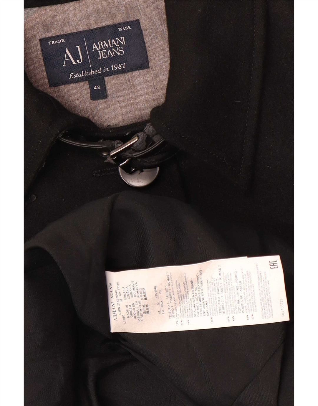 Sobretudo feminino Armani Jeans IT 48 XL lã preta
