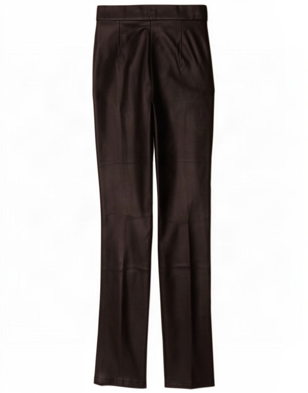 Calça feminina Zara Bootcut de couro sintético XS W24 L33 poliuretano preto
