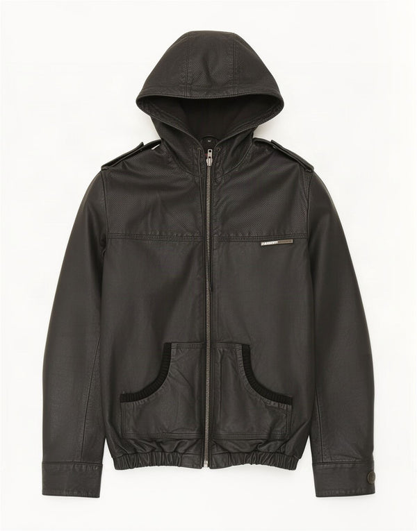 Jaqueta de couro com capuz militar masculina Superdry Reino Unido 38 médio preto