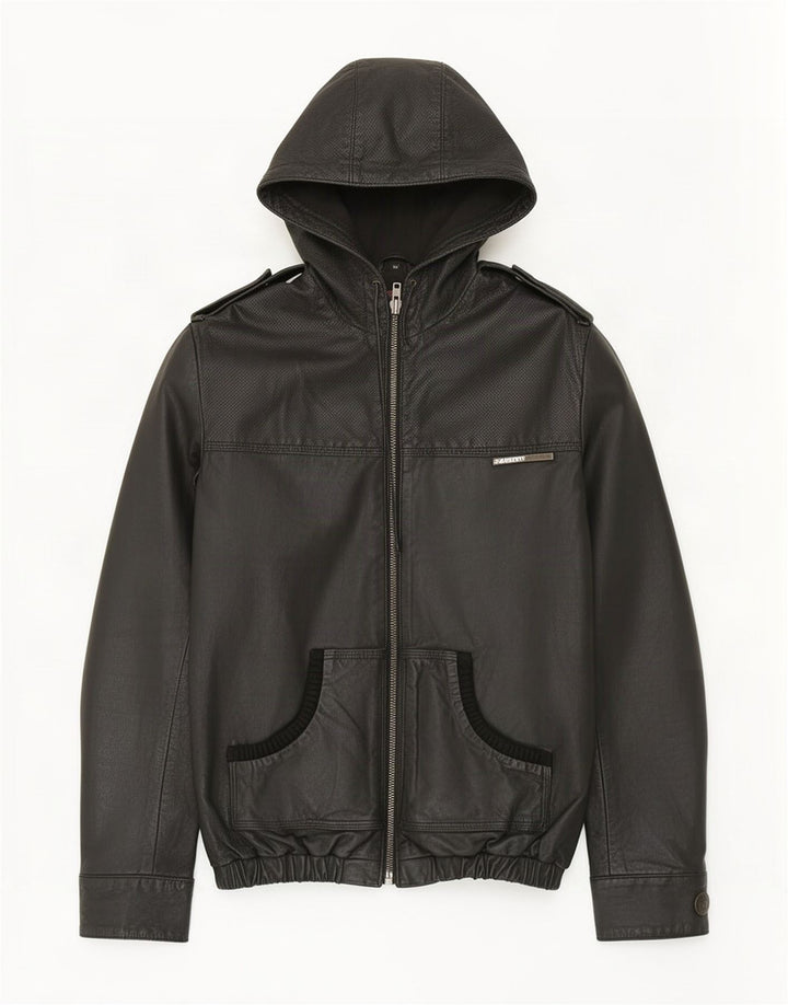 Jaqueta de couro com capuz militar masculina Superdry Reino Unido 38 médio preto