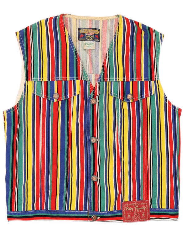 Colete feminino azul família Benetton UK 18 XL algodão listrado multicolorido