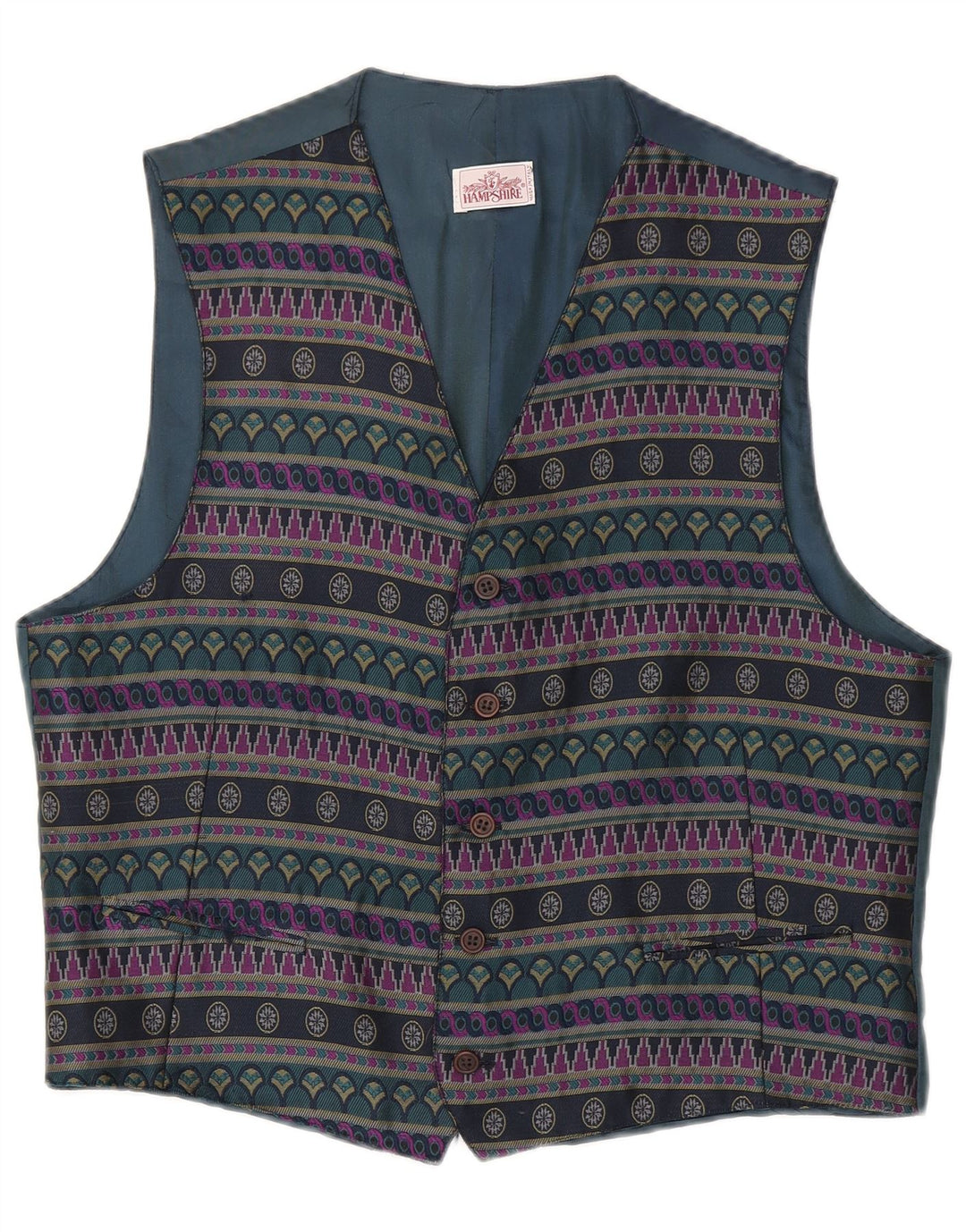 Colete masculino vintage XL azul marinho poliéster geométrico