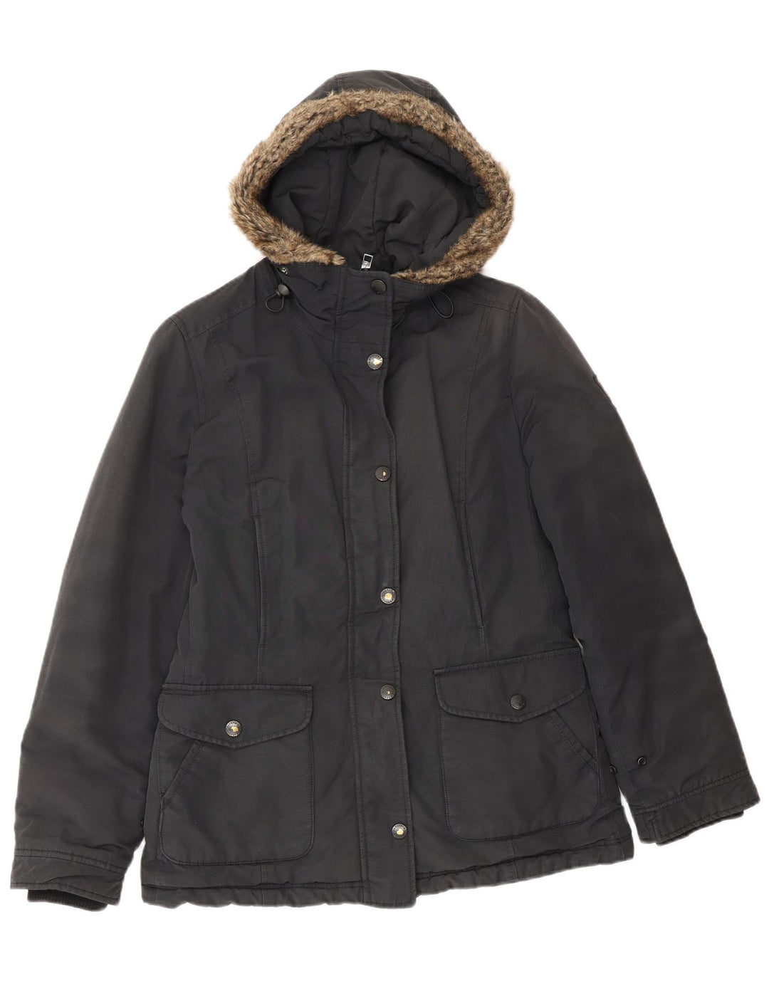 Jaqueta parka feminina com capuz Refrigue UK 10 algodão preto pequeno
