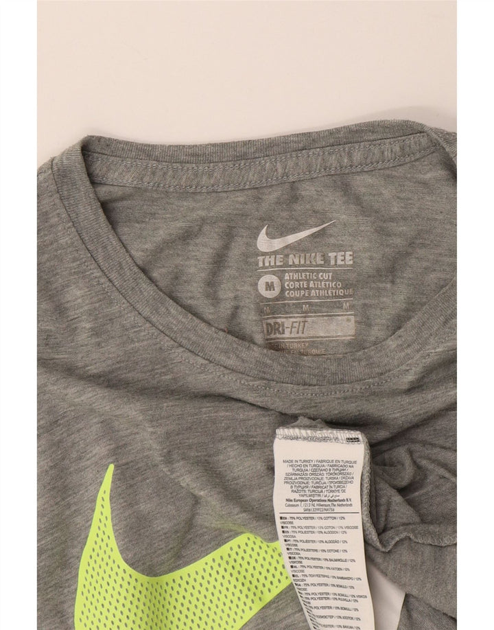Camiseta feminina Nike Dri Fit Graphic Top UK 12 Poliéster manchado cinza médio