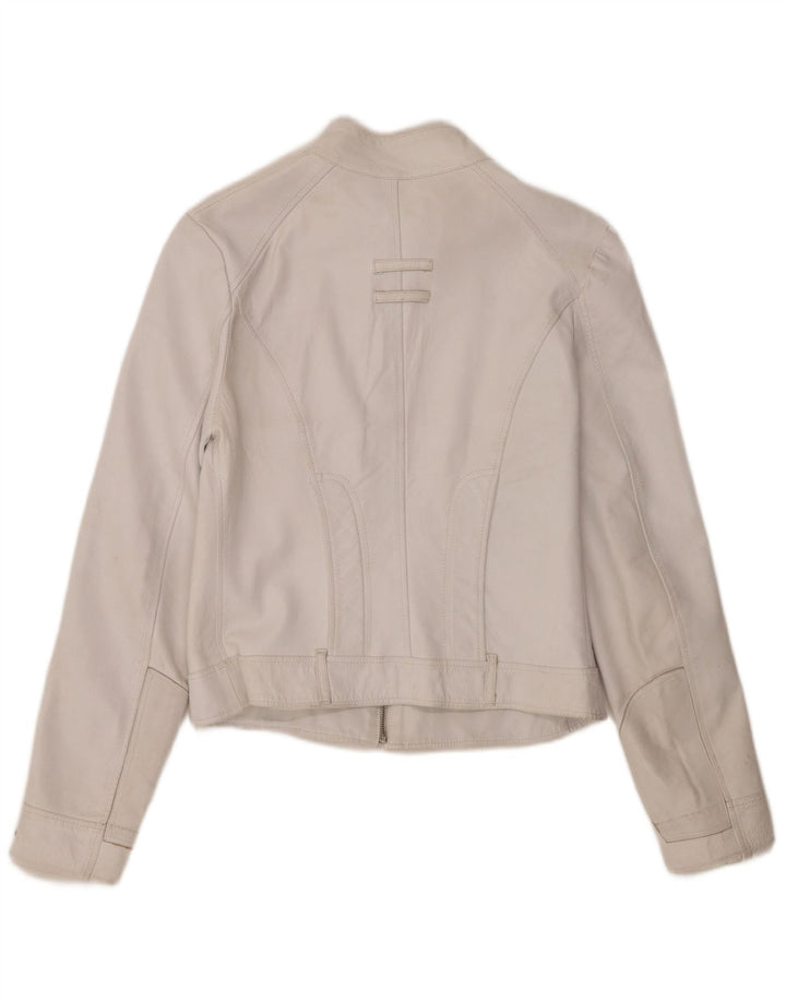 Jaqueta de couro vintage feminina IT 46 grande couro branco