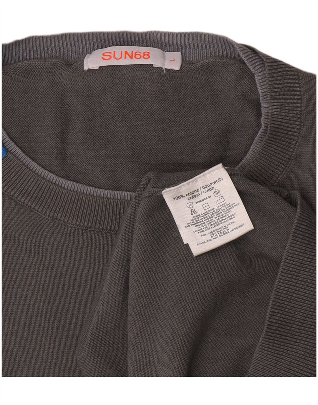 Suéter masculino Sun68 com gola redonda, algodão cinza grande