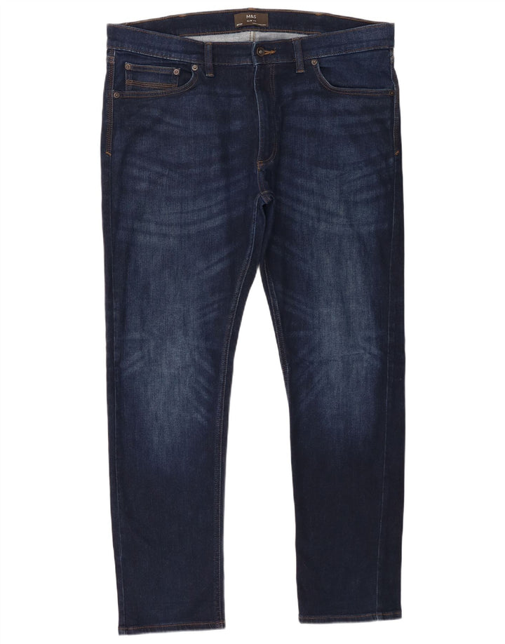 Marks & Spencer Mens Slim Jeans W38 L31 Azul Marinho Algodão
