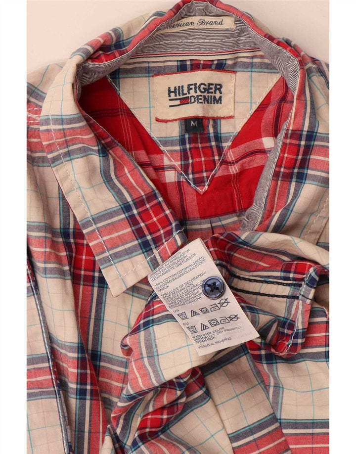 Camisa masculina de manga curta Tommy Hilfiger, algodão xadrez vermelho médio