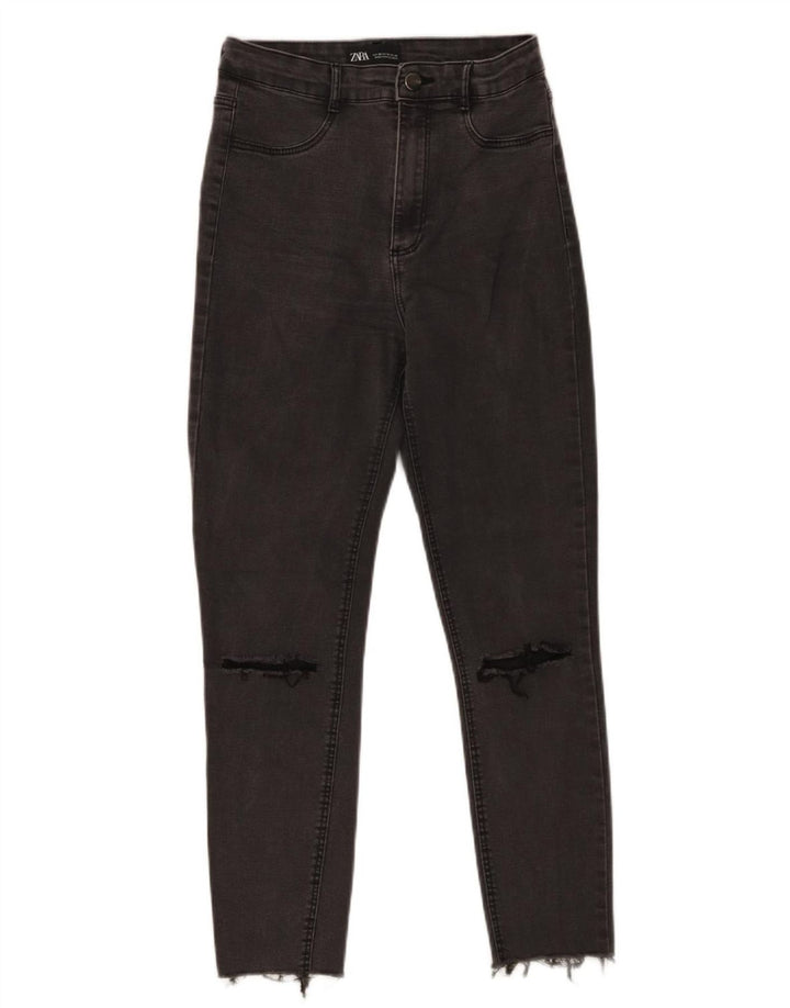 Zara Jeans feminino cortado desgastado UE 38 pequeno W28 L25 cinza