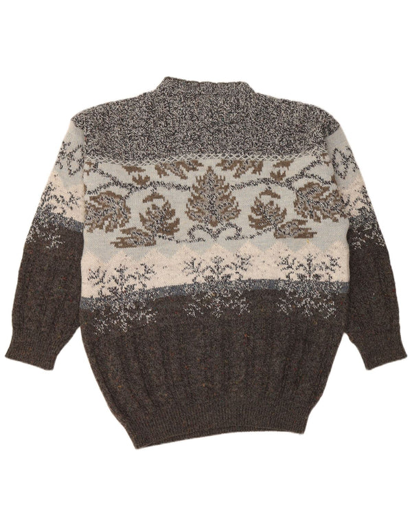 Vintage Mens Crew Neck Jumper Sweater IT 52 Large Grey Fair Isle Acrylic