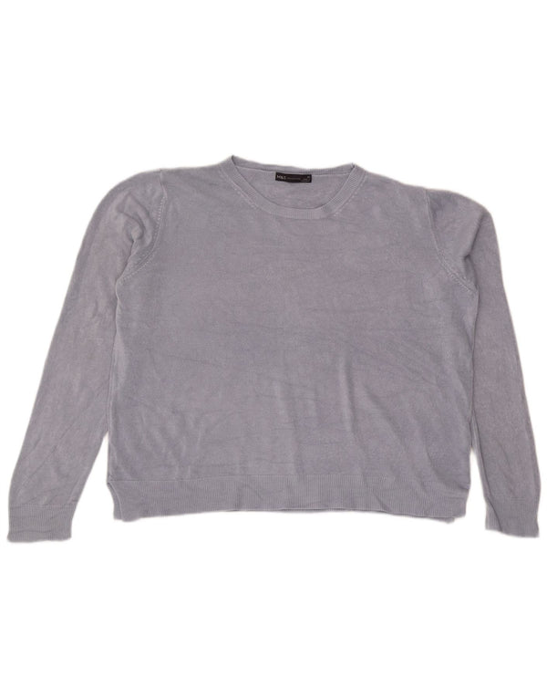 Suéter feminino Marks & Spencer com gola canoa e gola redonda Reino Unido 22 2XL azul acrílico