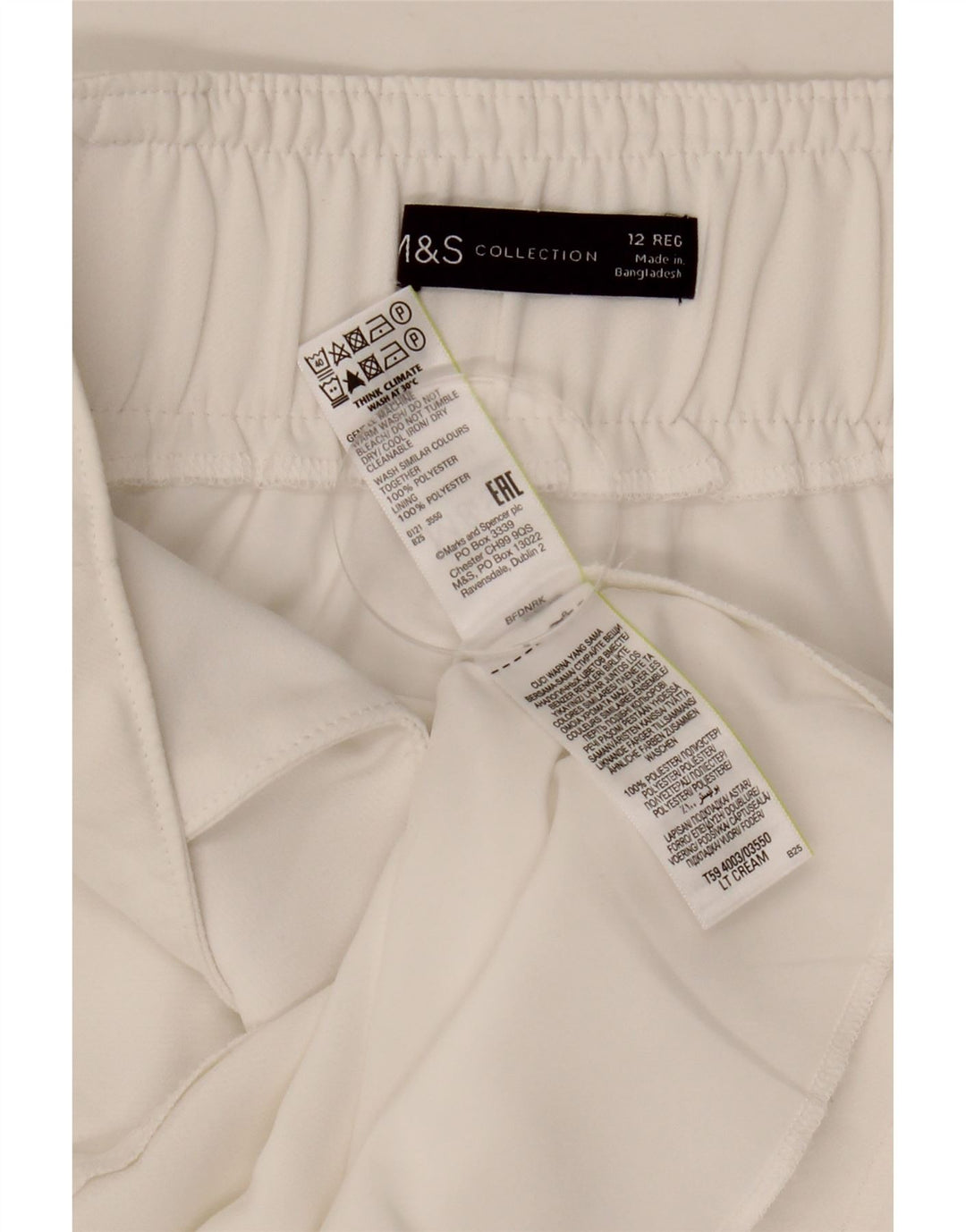 Saia reta feminina MARKS & SPENCER UK 12 médio W30 poliéster branco