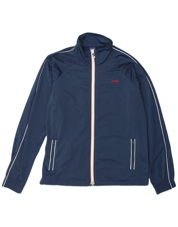 Asics Mens Tracksuit Top Jacket XL Azul Marinho Listrado Poliéster