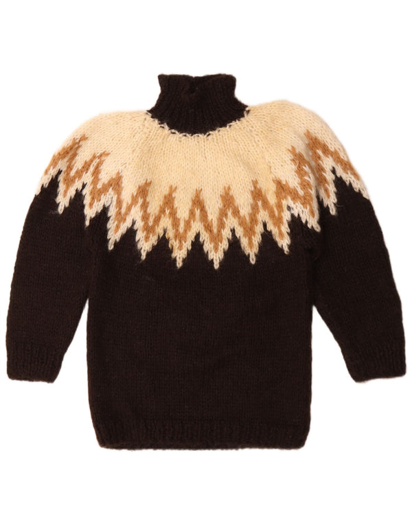 Suéter feminino vintage com gola tartaruga UK 20 2XL lã colorblock preta