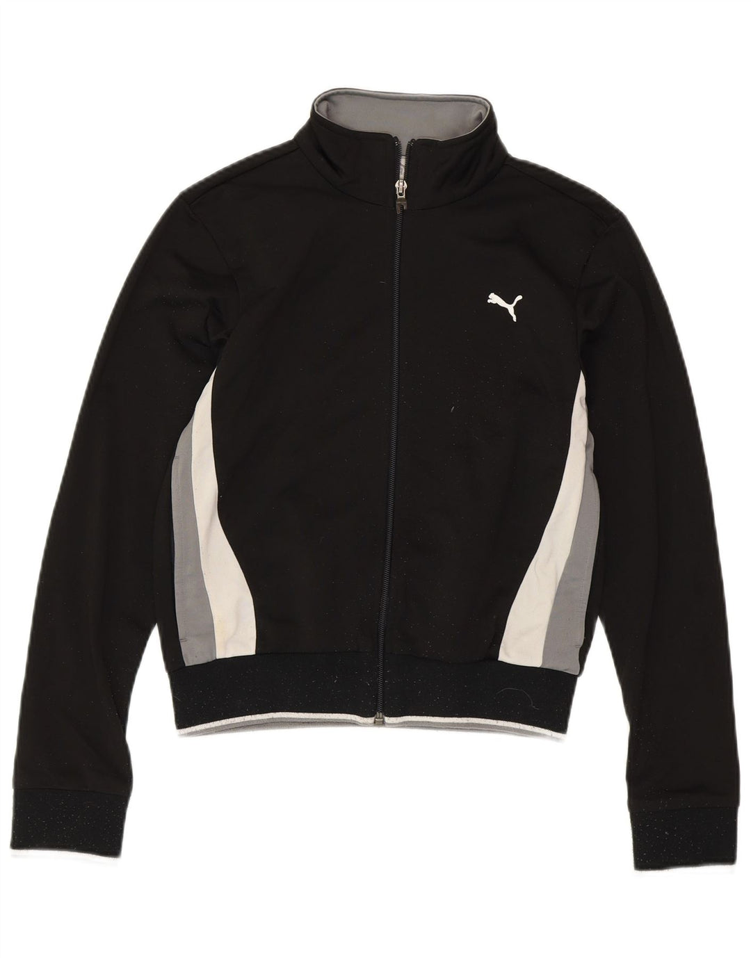 PUMA Womens Tracksuit Top Jacket UK 8 Pequeno Preto Colourblock Poliéster