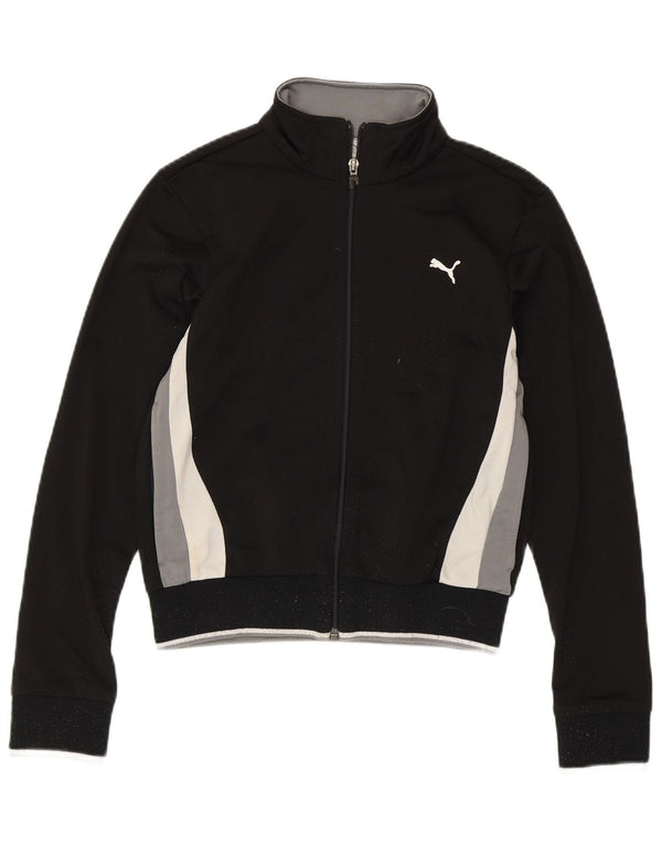 PUMA Womens Tracksuit Top Jacket UK 8 Pequeno Preto Colourblock Poliéster