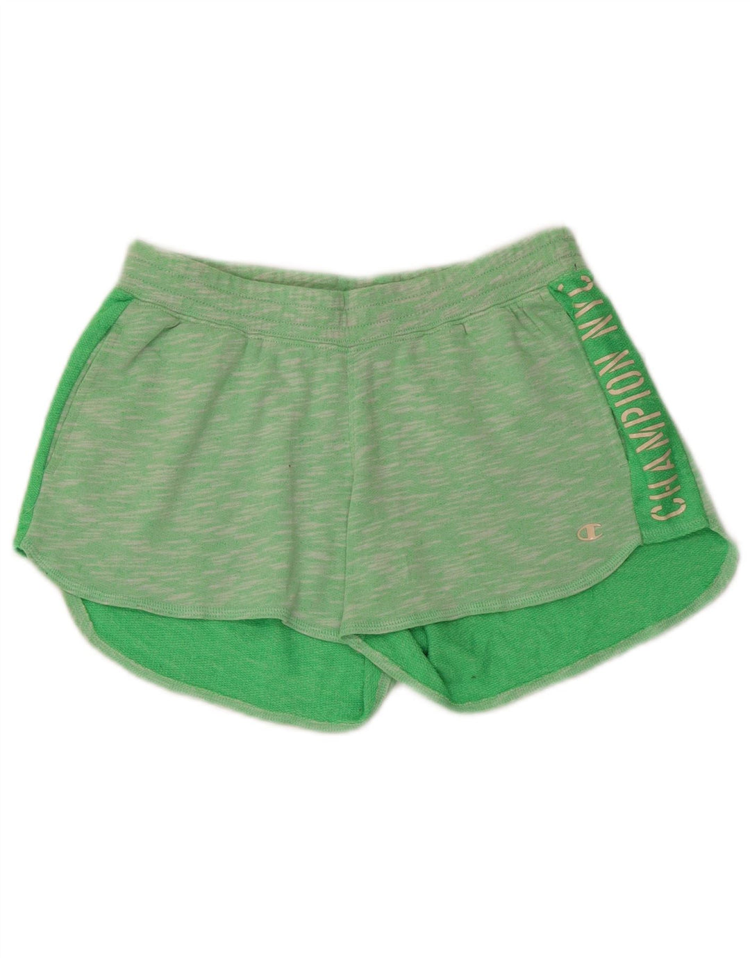 Shorts esportivos gráficos femininos CHAMPION UK 6 XS poliéster manchado verde
