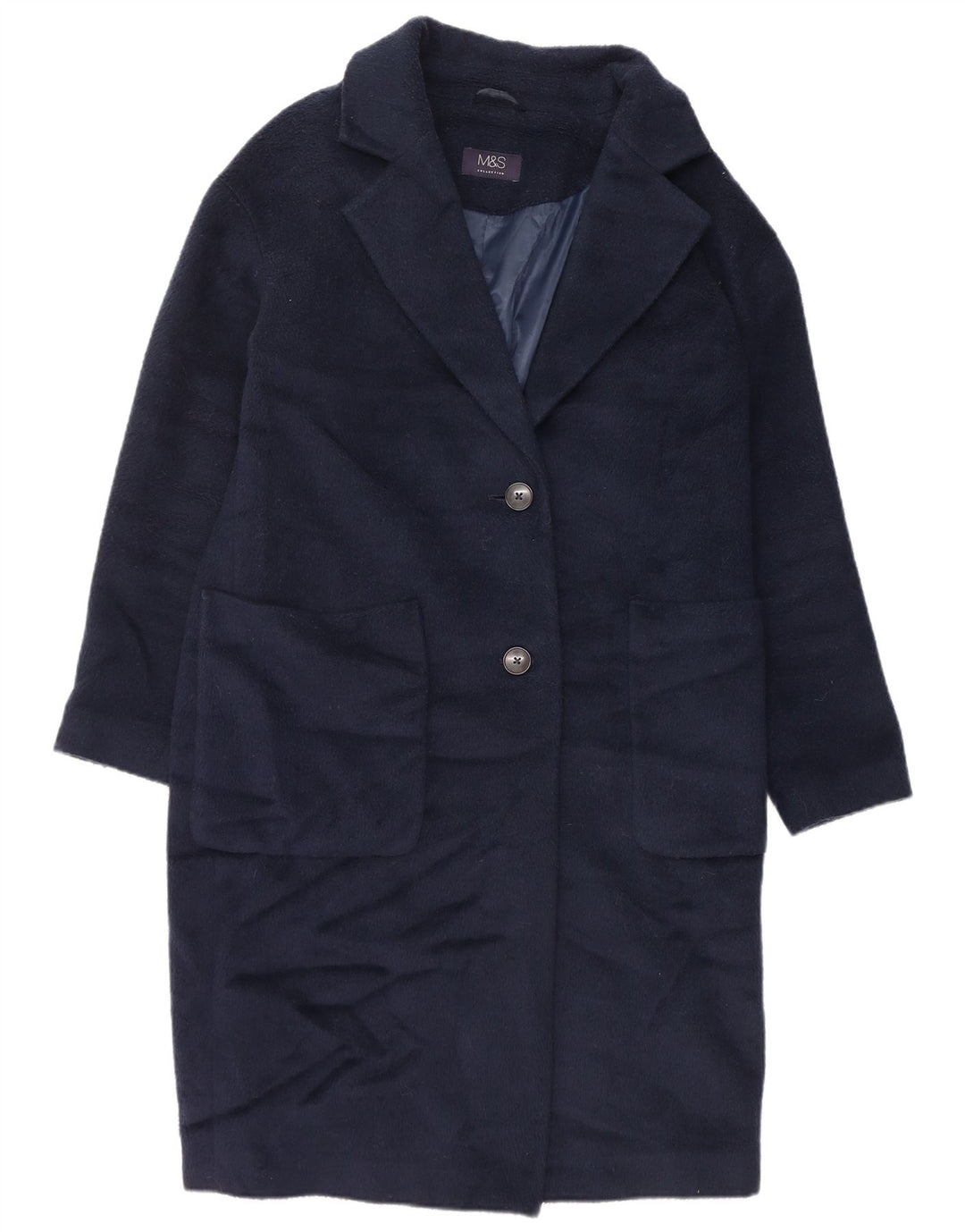 Sobretudo feminino Marks & Spencer grande tamanho UK 10 pequeno poliéster azul marinho