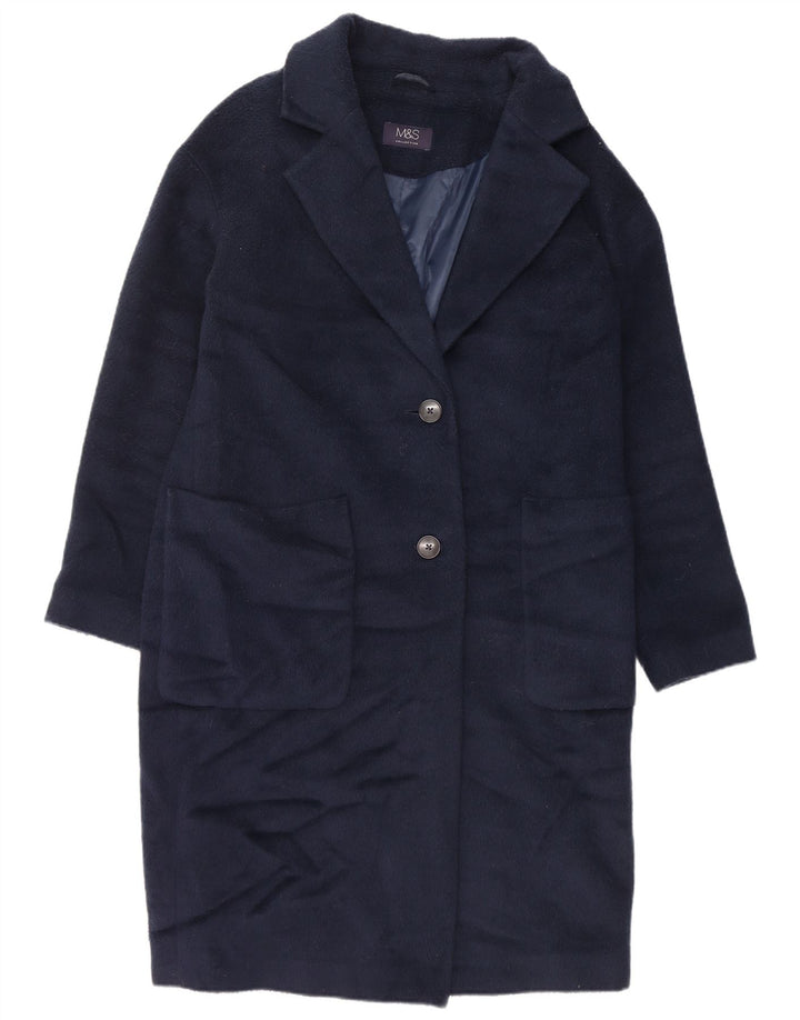 Sobretudo feminino Marks & Spencer grande tamanho UK 10 pequeno poliéster azul marinho