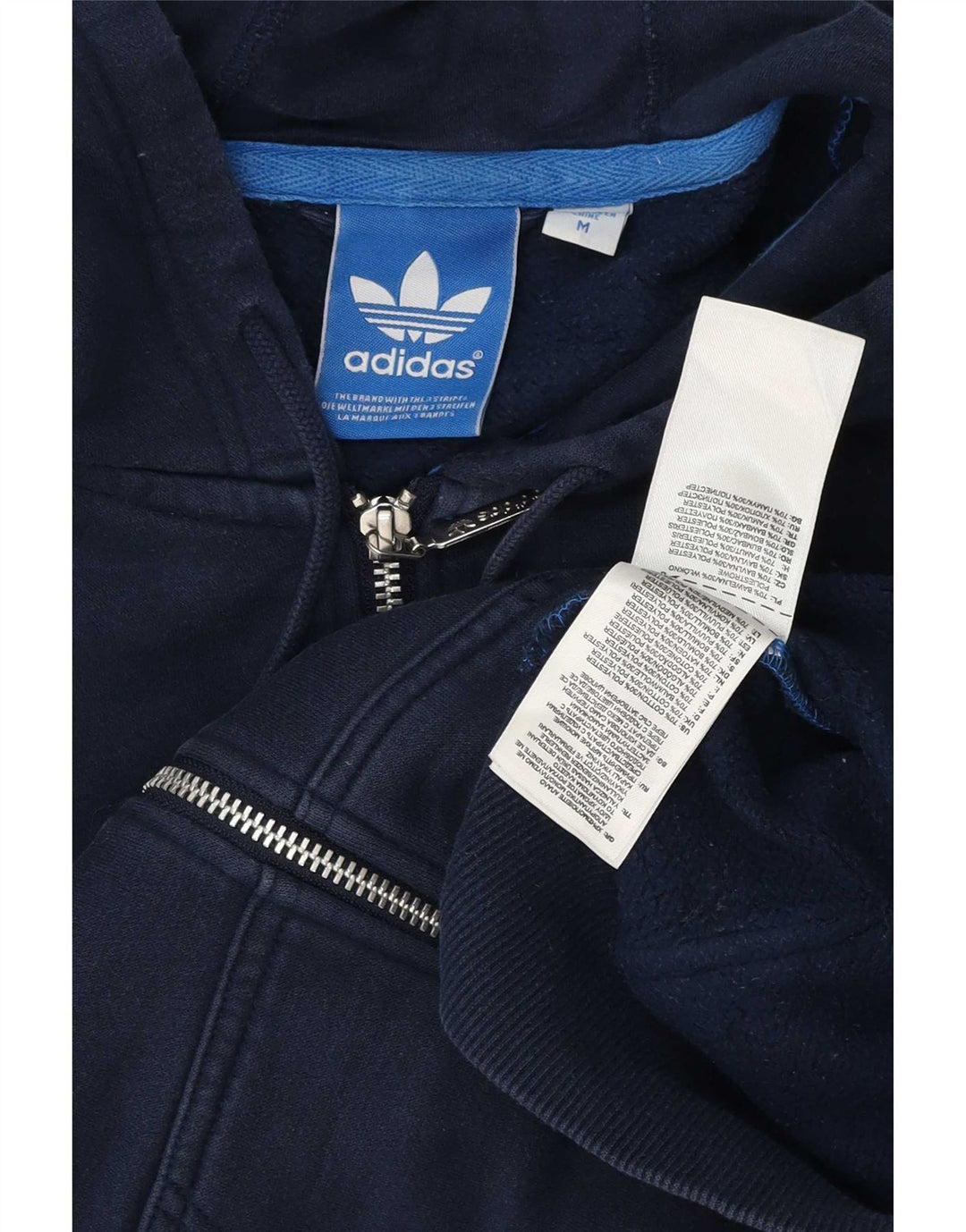Adidas masculino zip moletom com capuz médio algodão azul marinho