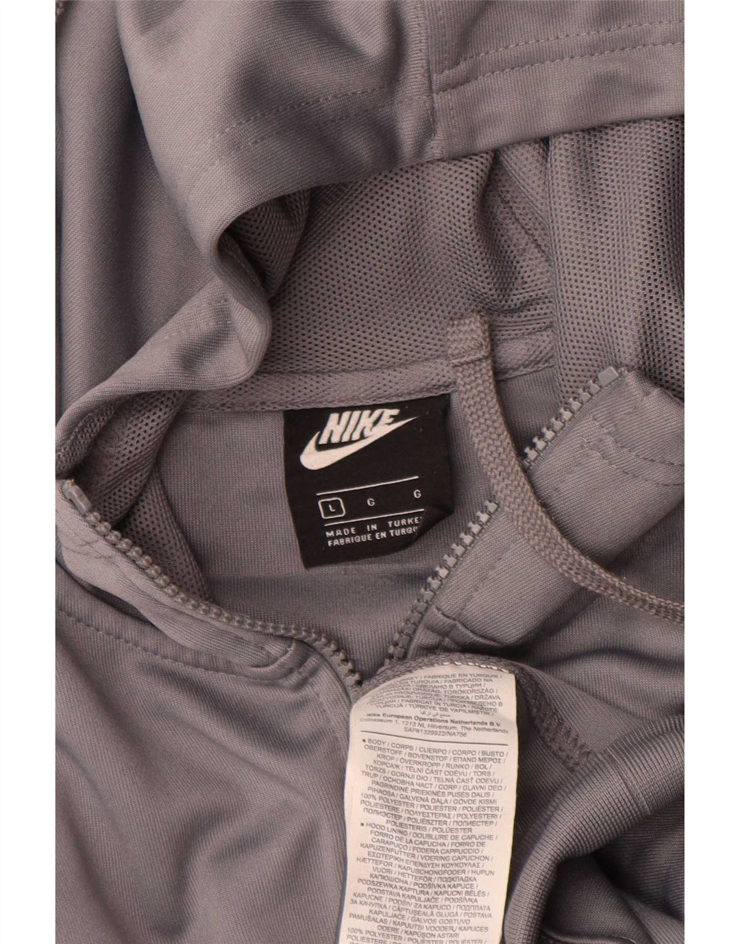 Suéter Nike masculino com capuz e zíper gráfico grande cinza colorido bloco de poliéster