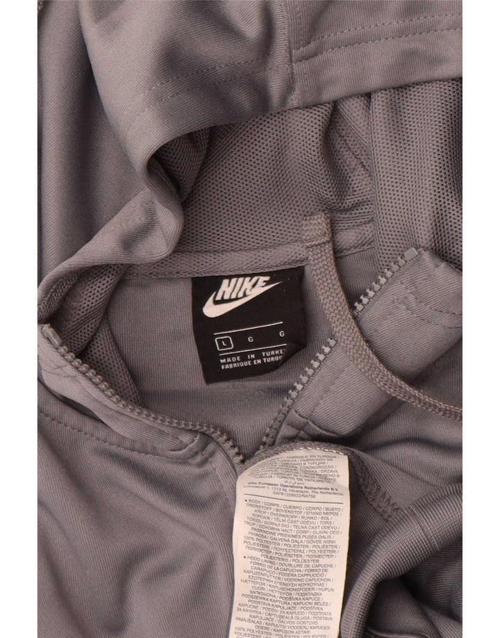 Suéter Nike masculino com capuz e zíper gráfico grande cinza colorido bloco de poliéster