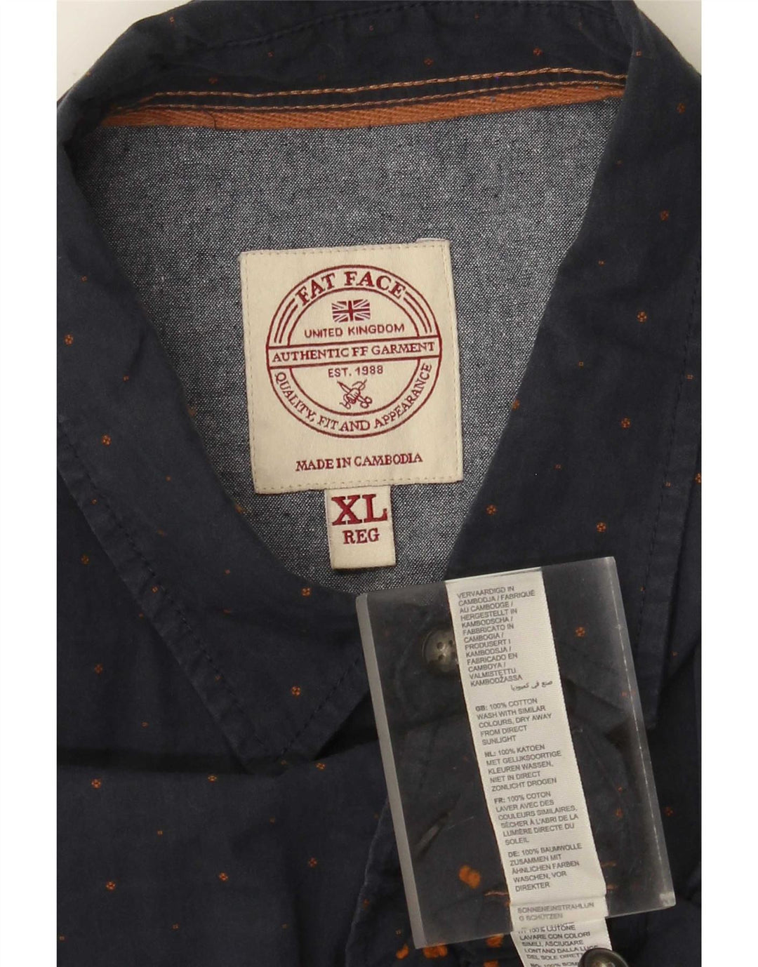 Camisa masculina de ajuste regular Fat Face XL algodão manchado azul marinho
