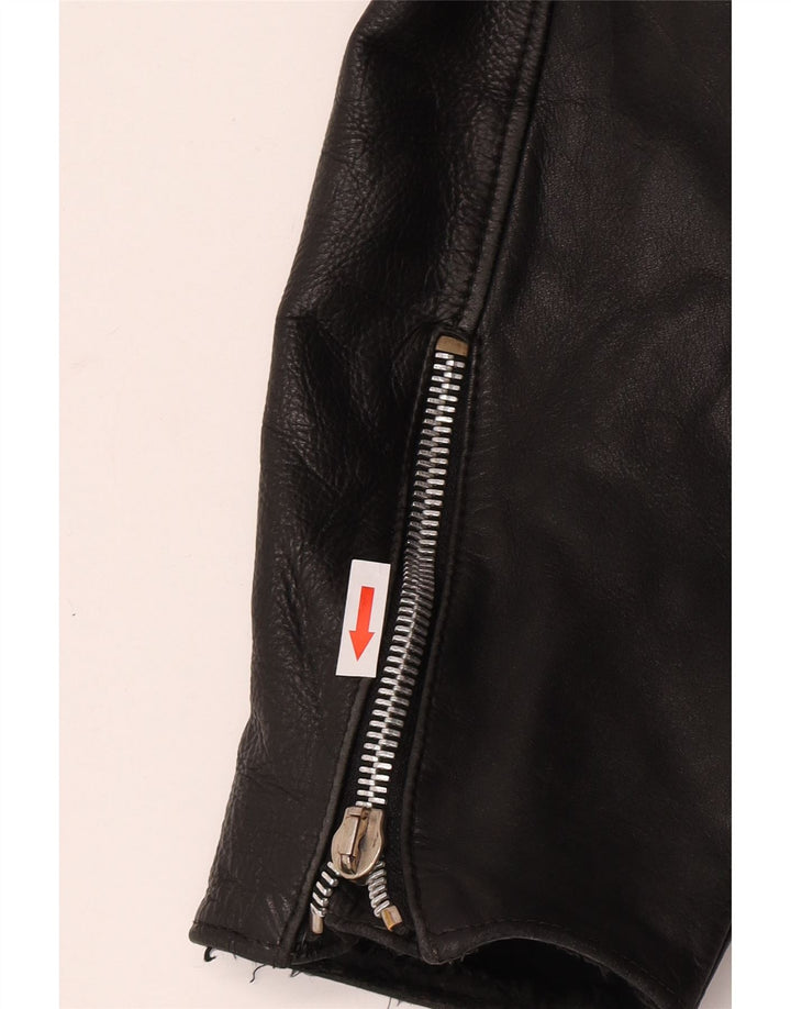Jaqueta feminina vintage de couro para motociclista UK 12 couro preto médio