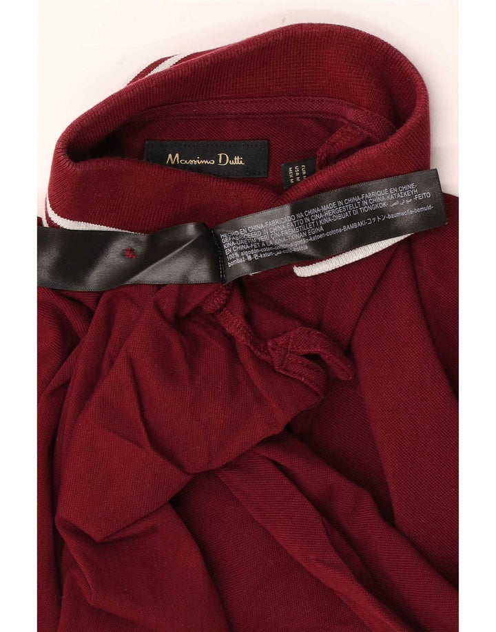 Camisa polo masculina Massimo Dutti, algodão listrado médio Borgonha