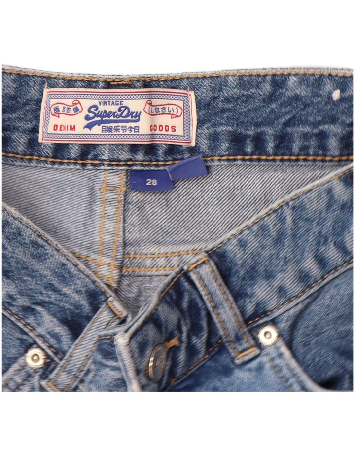 Shorts jeans feminino Superdry W28 algodão azul médio